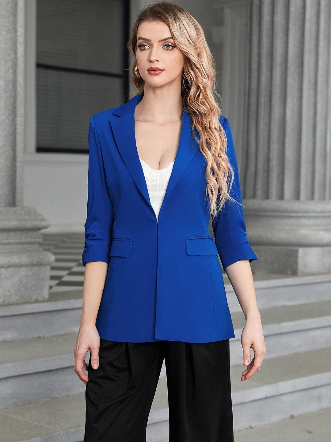 FITORON Women Blazer- Solid Blazer Cardigan Turndown Collar